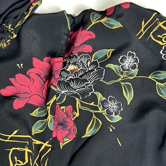 Karen Millen Faux Wrap Jumpsuit Black Tropical Floral Print Long Sleeves US 2 - Picture 11 of 14